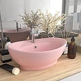 XIAOGUANG Luxus-Waschbecken Überlauf, Aufsatzwaschbecken, Waschtisch, Aufsatzwaschtisch, Wash Basin, Badmöbel, Bathroom Sink, Oval Matt-Rosa 58,5x39 cm Keramik