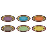 DRULINE 6-TLG. Speiseteller Set Ibiza runde Essteller Menü-Teller flach Servier-Tablett Steingut-Geschirr Buffet-Platte Ø 27 cm | Handbemalt | Mehrfarbig