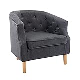 Mingone Sessel Wohnzimmer Loungesessel Einzelsofa Cocktailsessel Lesesessel Armlehnensessel Clubsessel Kleines Sofa Leinen Sofa Polstersessel Retro Sessel für Schlafzimmer(Dunkelgrau, 1)