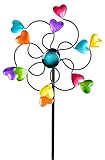dekojohnson Windrad für den Garten aus Metall Herzen Windräder Windspiel Windmühle doppelt lila/blau/rot/grün - 110cm Groß