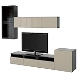 Ikea BESTÅ TV-Aufbewahrungs-Kombination / Glastüren, 300 x 42 x 211 cm, schwarz-braun/Selsviken Hochglanz/Beige Klarglas