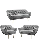 MKS Meble Sofa - Moderne Sofa Set 3+2+1 - Skandinavische Deko Polstersofa - Pirs Zwei Loungesofas und Sessel - Sechs Personen Grau