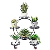 wanwanper Metall Pflanzgefäß Blumenständer Blumentreppe mit Rädern, Metall-Pflanzenständer mit 6 Ebenen, Retro Pflanzenregal für Hofdekoration, Garten, Balkon, Zimmer, Büro (Schwarz)
