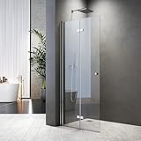 75x185cm Duschwand Walk in, Dusche Duschwand Doppel Faltbar Walk-in Duschabtrennung Walk in Dusche 6mm ESG Nano Glas