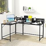 COSTWAY Schreibtisch L-Form, Arbeitstisch mit Ablagen und Aktenregal, Eck-Schreibtisch für Zuhause Büro, PC Tisch mit Regalen, Computertisch Bürotisch Ecktisch, 166x110x96cm (Schwarz)