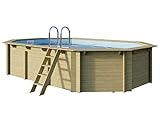 Trend Holzpool Set Achteck Langform 610 x 400 x 124 cm Innenhülle blau