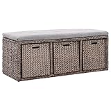 KRHINO Multifunktional für Sitzeingang, Schuhbank mit Sitzbank, mit 3 Körben, Seegras, geräumiger Stauraum, 105 x 40 x 42 cm, Grau, Bank, Flur, Wohnzimmer, Schlafzimmer