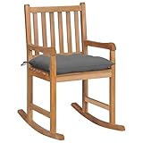 YUMENG Schaukelstuhl mit Grauem Kissen, Sessel Wohnzimmer, Schaukelsessel, Stillsessel, Schwingsessel, Tv Sessel, Ohrensessel, Rocking Chair, Relaxsessel, Massivholz Teak