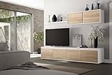 Dmora TV-Schrank mit Vier Türen, mit Hängeregal und Regal, Farbe: Canadian Eiche und Artik-Weiß, 200 x 43 x 42 cm