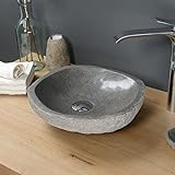 Naturstein Waschbecken grau rund 30 cm von WOHNFREUDEN - Flussstein Waschbecken Stein Waschschale Aufsatzhandwaschbecken für das Badezimmer