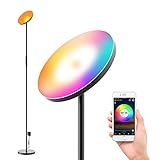 MUZIZY LED-Stehlampe, dimmbare WiFi-Taschenlampe, intelligente RGB-Stehlampen, Deckenfluter, farbwechselndes Licht, Sprach- und Smartphone-App-Steuerung, Leselampe für Wohnzimmer Happy Many Times