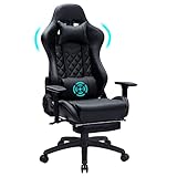 Fantasylab Gaming Stuhl mit Fußstützen Gamer Stuhl Mit Massagefunktion Ergonomisch Computerstuhl Gaming Chair Höhenverstellbar Sessel Drehstuhl Schreibtischstuhl Verdickte Sitzkissen, Schwarz