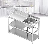 Küchenspülen für Privathaushalte, gewerbliche freistehende Spülbecken, Waschküchenspüle, Lagergaragenspüle, Einzelbecken-Küchenspülen aus Edelstahl, Fischreinigungstisch, mit Wasserhahn, Abt