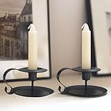 TABIAN 2 Stück Vintage Kerzenhalter mit Griff Satz Schwarz Metall Kerzenständer für Stabkerzen adäquater Tischdekor für Hochzeit Kerzenschein Abendessen Weihnachten