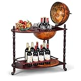 RELAX4LIFE Globusbar auf Rollen, Barwagen mit Weltkugel, Bartisch Massivholz, Servierwagen mit Weinflaschenhalter, Mobile Cocktailbar Antik-Optik, Dekobar Minibar Serviertisch (Vintage, Ø33 x 88 cm)