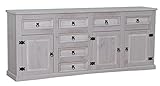 Sideboard New Mexiko Kiefer massiv grau Mexico Schubladen Kommode Schrank