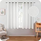 Topfinel Voile Vorhänge mit Ösen Halbtransparent Gardine Leinenstruktur Garn Muster Fensterschal für Zimmer, Büro, 2er Set 160x140 (HxB) Weiß