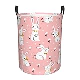 Rundes Wäschekorb, niedliches weißes Kaninchen, mit Griffen, zusammenklappbar, für schmutzige Kleidung, für Büro, Schlafzimmer, Wäsche, 50 cm