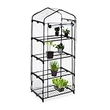 Relaxdays Gewächshaus Balkon, 4 Ebenen, HxBxT: 160 x 68 x 49 cm, PVC & Stahl, Foliengewächshaus, transparent/ schwarz