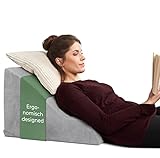 WELL B4 Ergonomisches Lesekissen für Bett und Sofa, MITTELFEST – Bequemes Rückenkissen mit Memory Foam – Reflux Kissen, Keilkissen Bett, Bettkissen Rückenlehne im Sitzen und Liegen, grau