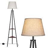 BAUFAS 65-Zoll-Stehlampe mit Regalen, Stehlampe aus Holz, Schwarze Stehlampe for Wohnzimmer
