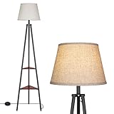 BAUFAS 65-Zoll-Stehlampe mit Regalen, Stehlampe aus Holz, Schwarze Stehlampe for Wohnzimmer