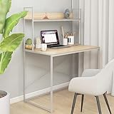 Möbeltisch Computertisch Weiß und Eiche 110x60x138cm Größe Engineered Wood