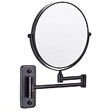 FUDGIO Wandmontierter Make-up-Spiegel, 20,3 cm, 3-fache Vergrößerung, 360° drehbar, ausziehbar, zusammenklappbar, Badezimmerrasur, Kosmetikspiegel (Farbe: Schwarzbronze, Größe: 1X/3X)