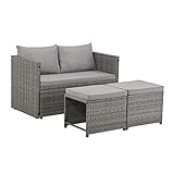 Juskys 2in1 Polyrattan Relax Gartenmöbel Set Jamaika - Tisch, Gartenlounge Sofa - Balkonmöbel Sitzgruppe für Balkon, Garten - Outdoor Lounge Grau