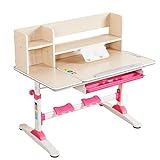 Style home Kinderschreibtisch Schülerschreibtisch höhenverstellbar neigbar Schreibtisch für Kinder, inkl. Bücherregal und Schublade, BTH: 92 x 53 x 84-109 cm (Rosa)
