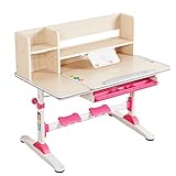 Style home Kinderschreibtisch Schülerschreibtisch höhenverstellbar neigbar Schreibtisch für Kinder, inkl. Bücherregal und Schublade, BTH: 92 x 53 x 84-109 cm (Rosa)