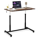 COSTWAY Computertisch höhenverstellbar von 70-107cm, Schreibtisch Mobile mit Rollen, Rollentisch Laptoptisch mit 2 Bremsen, Notebooktisch (Braun)