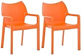 CLP 2er-Set Gartenstuhl Diva Mit Armlehnen | Pflegeleichter Kunststoffstuhl Mit 160 KG Belastbar, Farbe:orange