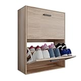 Organize Schuhschrank für 12 Paare - schuhkipper schmal - schuhregal geschlossen für Eingang, Flur - B60xT24xH80 cm – Helles Holz