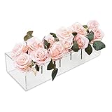 Rechteckige Blumenvase | Transparent Acryl Blumenvase | Florales Mittelstück für Esstisch | 30cm Lange Rechteckige Acrylvase für Zuhause, Hochzeit, Esstisch Dekoration (12 Löcher, mit Lichtern)