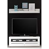 Lomadox TV-Rack und Wandboard in weiß Hochglanz mit schwarzen Relinggriffen BxHxT: 150x130x47cm