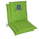 LILENO HOME Gartenstuhl Auflagen als [2er Set - Niedriglehner] in Apfelgrün - Bequeme Liegen als Sitzauflagen für Gartenmöbel - Stuhlkissen für Gartenstühle und Klappstühle
