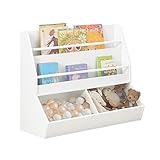 SoBuy KMB56-W Bücherregal für Kinder Kinderregal Aufbewahrungsregal mit 2 Ablagen und 2 offenen Fächern Spielzeugregal Kinderzimmer Möbel weiß BHT ca.: 90x74x35cm
