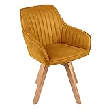 riess-ambiente.de Drehbarer Design Stuhl Livorno senfgelb Samt Buchenholz Beine Esszimmerstuhl Küchenstuhl