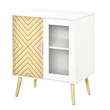HOMCOM Sideboard Kommode Beistellschrank Lagerschrank Aufbewahrungsschrank mit Acryltür und 2 Einlegeboden verstellbar modern Weiß+Natur 60 x 40 x 72,5 cm