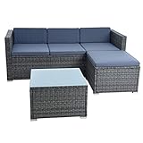 ESTEXO Rattan Lounge Sitzgruppe Polyrattan Gartenmöbel Set Couch 3-Sitzer Rattanmöbel Sofa Set Essgruppe Gartenset Balkon-Set (Anthrazit-Grau)