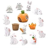 Beaupretty 15 Stücke Mini Hase Figur Osterhase Figuren Osterhäschen Statue Mini Korb Karotte Osterdeko Miniatur Kaninchen Puppenhaus Ornament Fee Garten Deko Gastgeschenke Party Mitgebsel