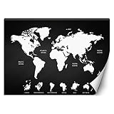 Feeby Fototapete XXL Kontur Weltkarte 100x70 cm Schwarz Vliestapete Moderne Design Wandtapete Küche Flur Wohnzimmer Büro Badezimmer Kinderzimmer Kontinente Ozeane Geographie