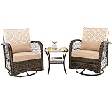 COSTWAY 3-teilig Rattan Gartenmöbel-Set, Balkonmöbel inkl. 2 Schaukelstühle & Beistelltisch, Polyrattan Balkonset mit Kissen, 360° drehbar, Terrassenmöbel Sitzgruppe Gartengarnitur für Garten, Balkon