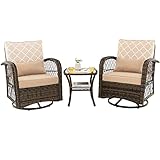 COSTWAY 3-teilig Rattan Gartenmöbel-Set, Balkonmöbel inkl. 2 Schaukelstühle & Beistelltisch, Polyrattan Balkonset mit Kissen, 360° drehbar, Terrassenmöbel Sitzgruppe Gartengarnitur für Garten, Balkon