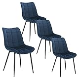 WOLTU 4 x Esszimmerstühle 4er Set Esszimmerstuhl Küchenstuhl Polsterstuhl Design Stuhl mit Rückenlehne, mit Sitzfläche aus Samt, Gestell aus Metall, Blau, BH142bl-4