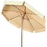 GIANTEX 300 cm Sonnenschirm, Gartenschirm Terrassenschirm knickbar, Strandschirm mit Kordelzug, Schirmständer & 8 Rippen aus Holz, Marktschirm mit Luftauslass, UV-Schutz (Beige)