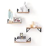 Titanape Wandregal Holz 4er Set Schweberegal, Echtholz Regalbrett Wandboard, Vintage Regale für Wände Badezimmer/Schlafzimmer/Wohnzimmer/Küche Hängend Regal Aesthetic Wand Deko, Länge 31-41cm