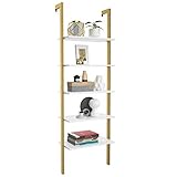 COSTWAY Leiterregal mit 5 Ebenen, Standregal, Bücherregal mit Metallrahmen, Treppenregal, für Büro, Küche, Wohnzimmer, 61 x 30 x 183 cm (Golden)