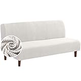 NIBESSER Sofabezug ohne Armlehnen Jacquard Sofa Überzug Armloser Sofaüberwurf Stretch Sofahusse Spandex Abdeckung Husse für Sofabett Einfarbig(Weiß，L)